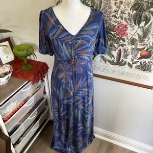 Tropical Leaf Print Midi Dress